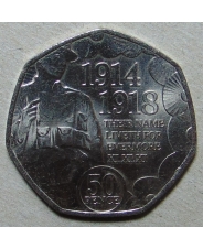 Остров Мэн 50 пенсов 2018 100 лет окончанию Первой Мировой войны UNC